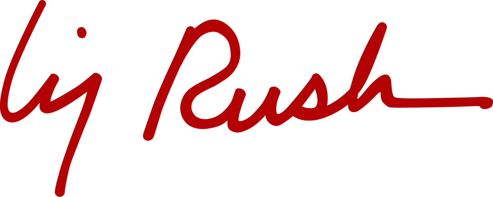 A red handwritten signature of lily rush on a white background.
