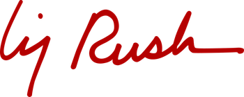 A red handwritten signature of lily rush on a white background.