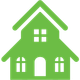 Residential House Green house icon with a gabled roof and windows.