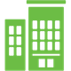 Commercial Building Green silhouette of two buildings, one taller than the other, with rectangular windows.