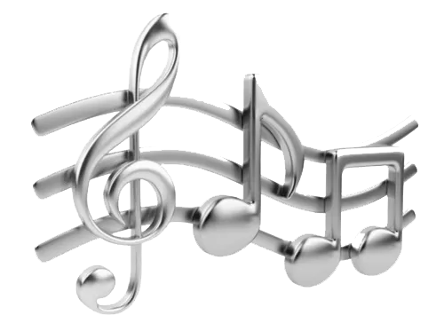 A treble clef and music notes on a white background