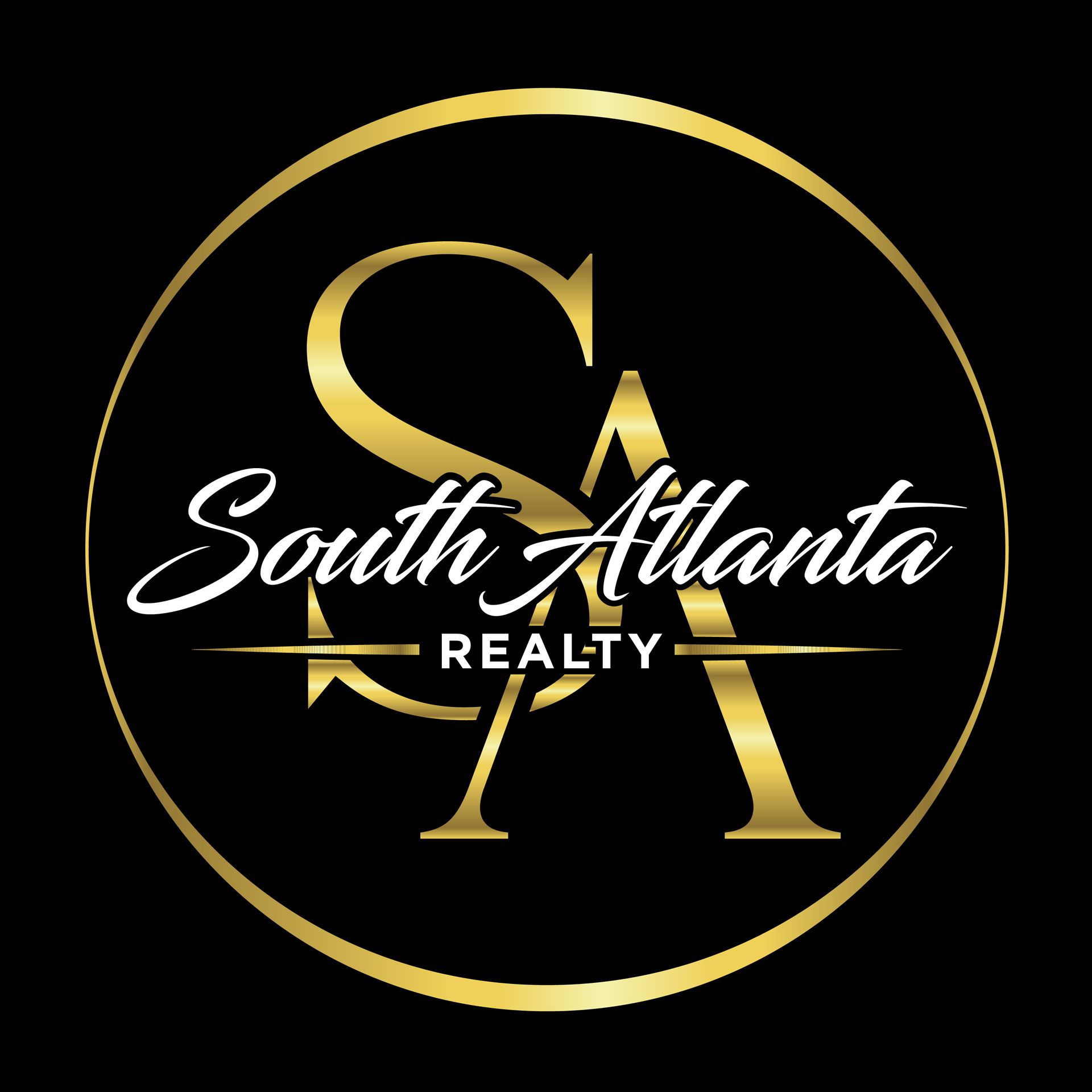 Gold and black logo for South Atlanta Realty with stylized "SA" initials and script text.