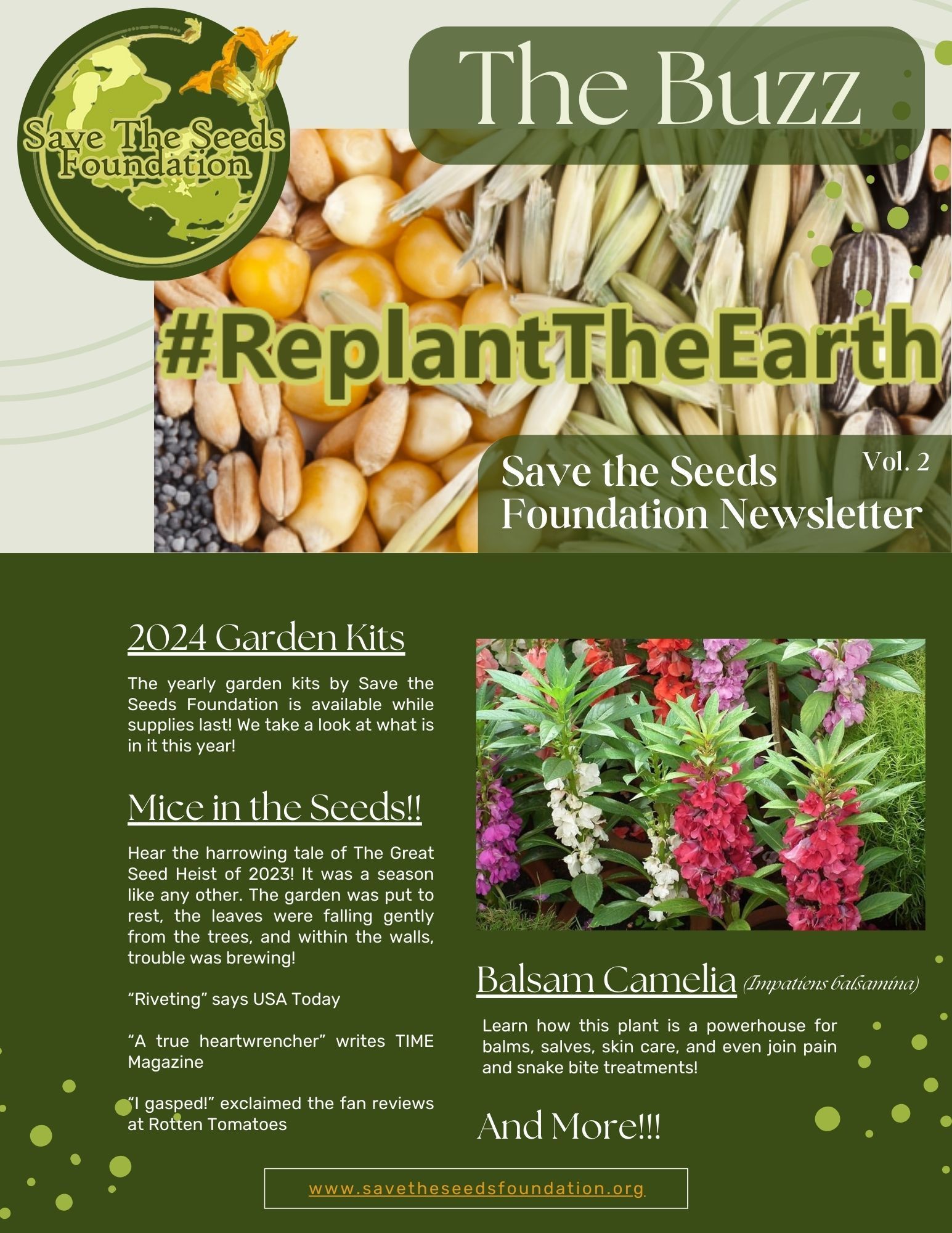A flyer for the buzz save the seeds foundation newsletter