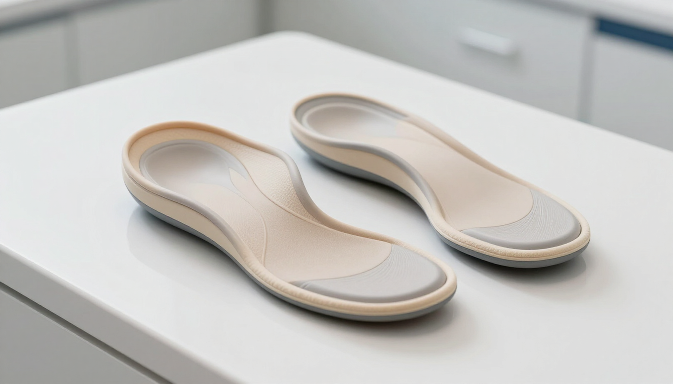 A close-up of custom orthotic inserts designed for arch support.