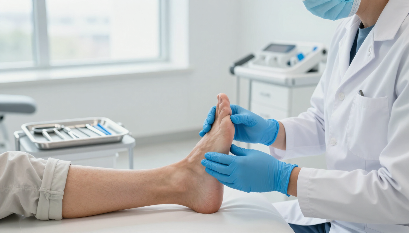 Podiatrist examining foot for custom orthotics