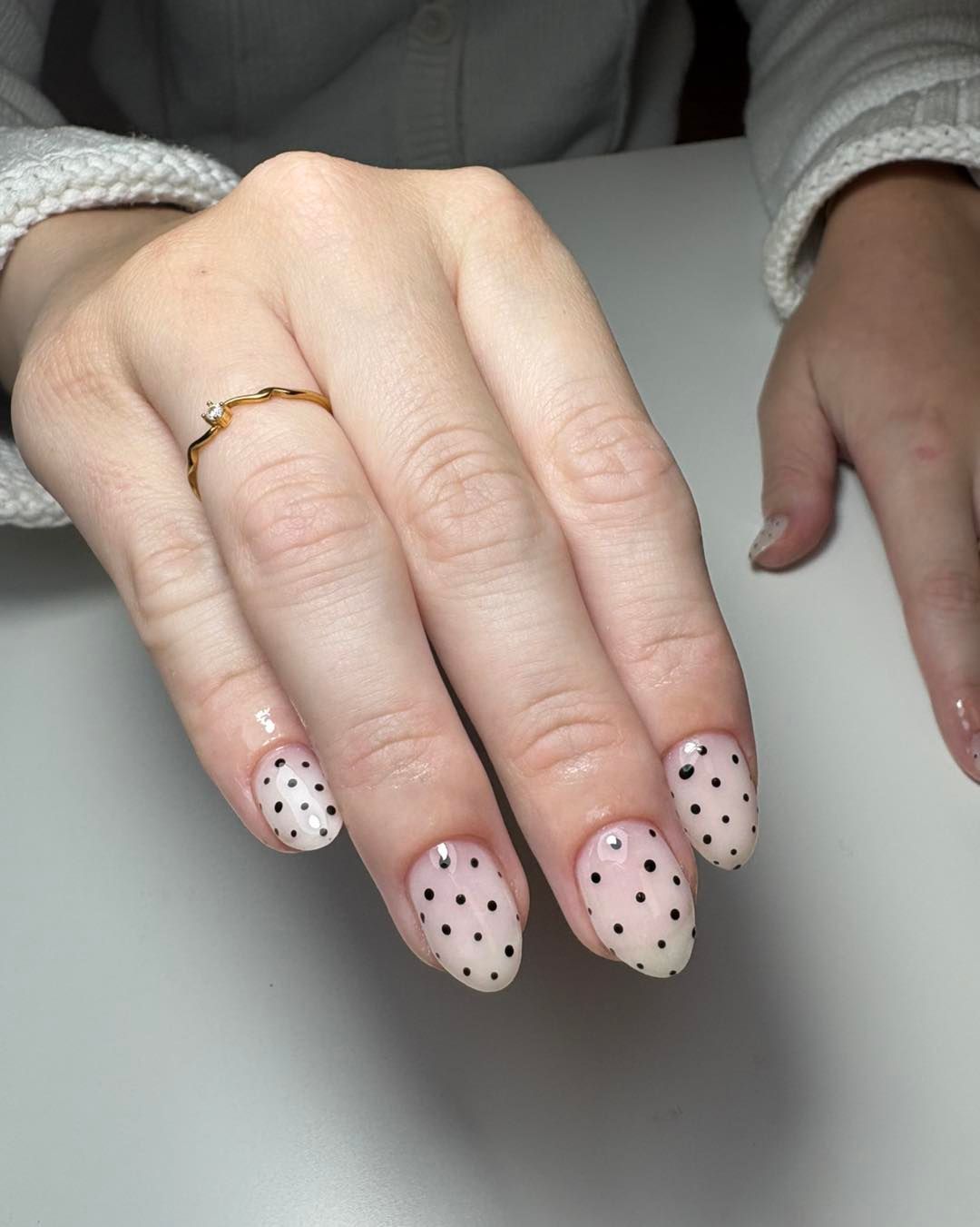 Hand With Oval-shaped Nails, Some Decorated With Black Polka Dots — Aspire Beauty & Nails in Wagga Wagga, NSW