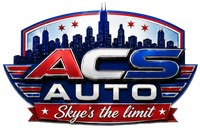 ACS Auto logo with red and blue lettering, skyline, and the slogan “Skye’s the limit”