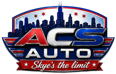 ACS Auto logo with red and blue lettering, skyline, and the slogan “Skye’s the limit”