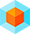 Orange cube logo on a light blue and white geometric background