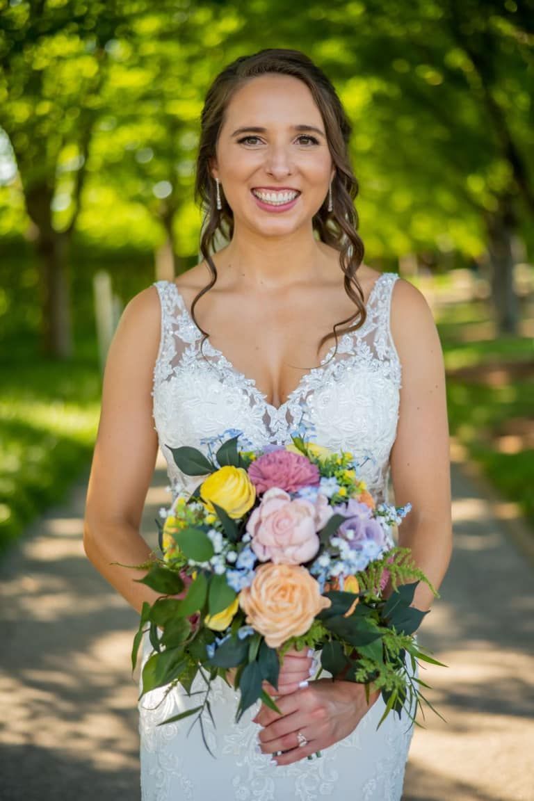 pastel wooden bridal bouquet