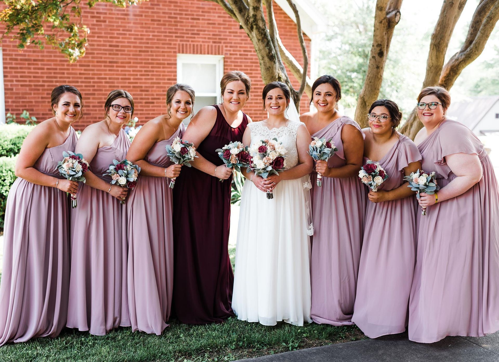 wooden bridal and bridesmaid bouquets