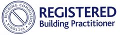 Logo for Registered Building Practitioner in Victoria. Includes a seal with 
