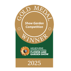 Gold Medal Winner badge for the Melbourne International Flower and Garden Show 2025. 