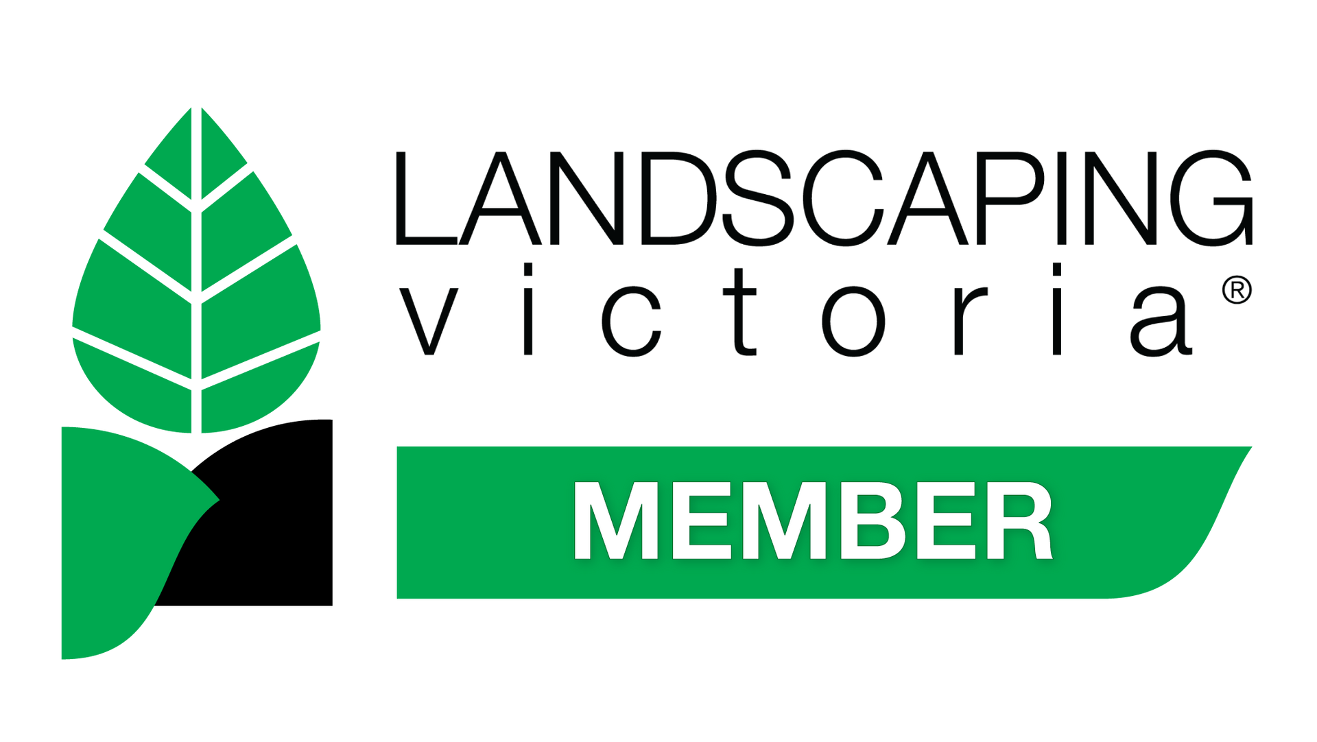 Landscaping Victoria Member logo: Green leaf design with text 