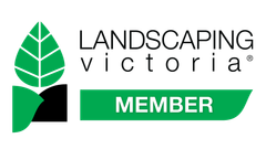 Landscaping Victoria member logo: green leaf with text and a green banner reading 