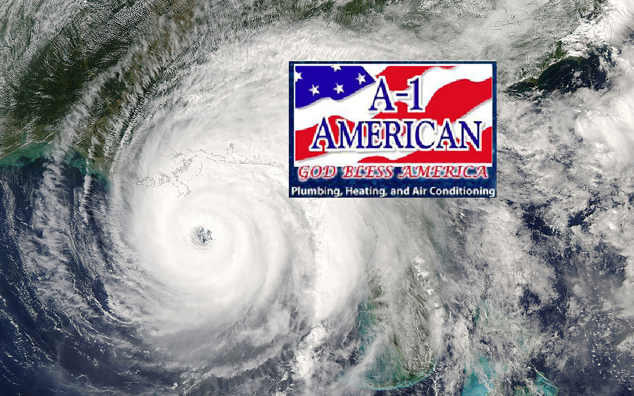 A-1 American Plumbing, Heating, and Air Conditioning over a hurricane, likely for storm-related services.