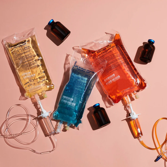 IV bags filled with various vitamin infusions