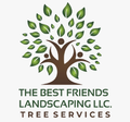 Logo for The Best Friends Landscaping LLC. Tree Services featuring a stylized tree with branches forming human figures.