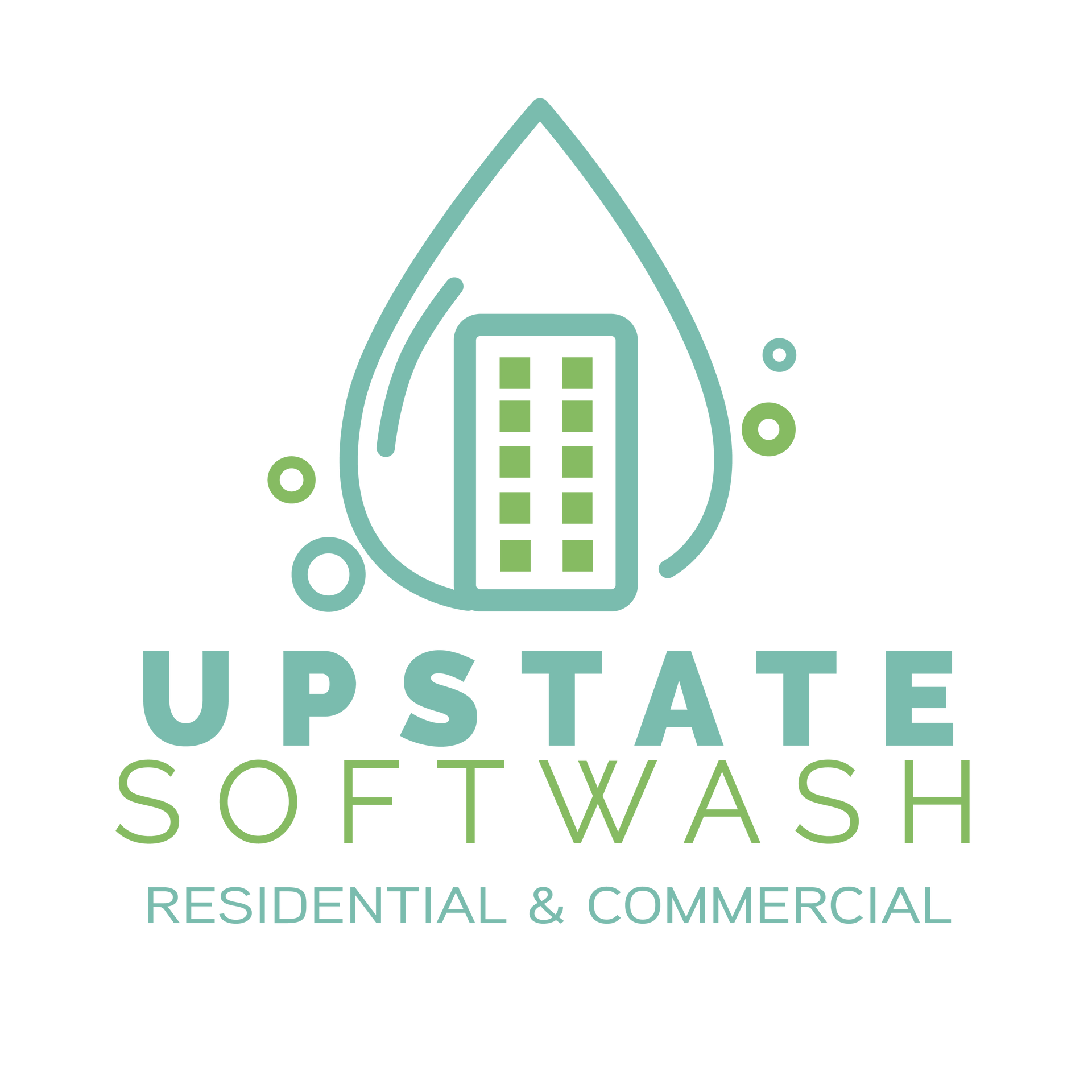 A logo for upstate soft wash residential and commercial.