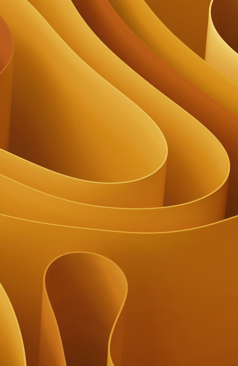 Abstract golden-orange curved paper folds with soft shadows and layered texture