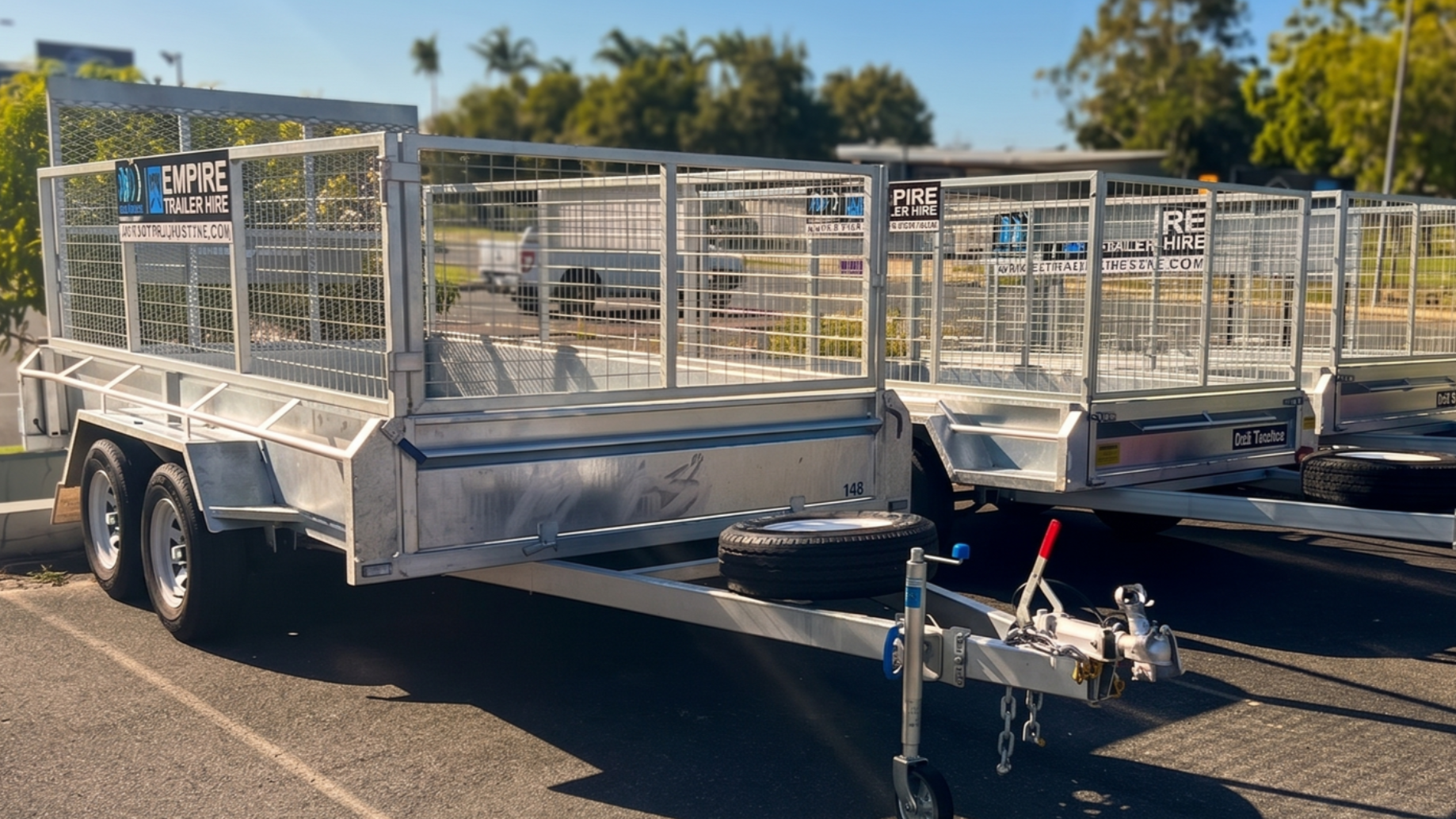 Empire Trailer Hire caged trailers ready for self-service hire