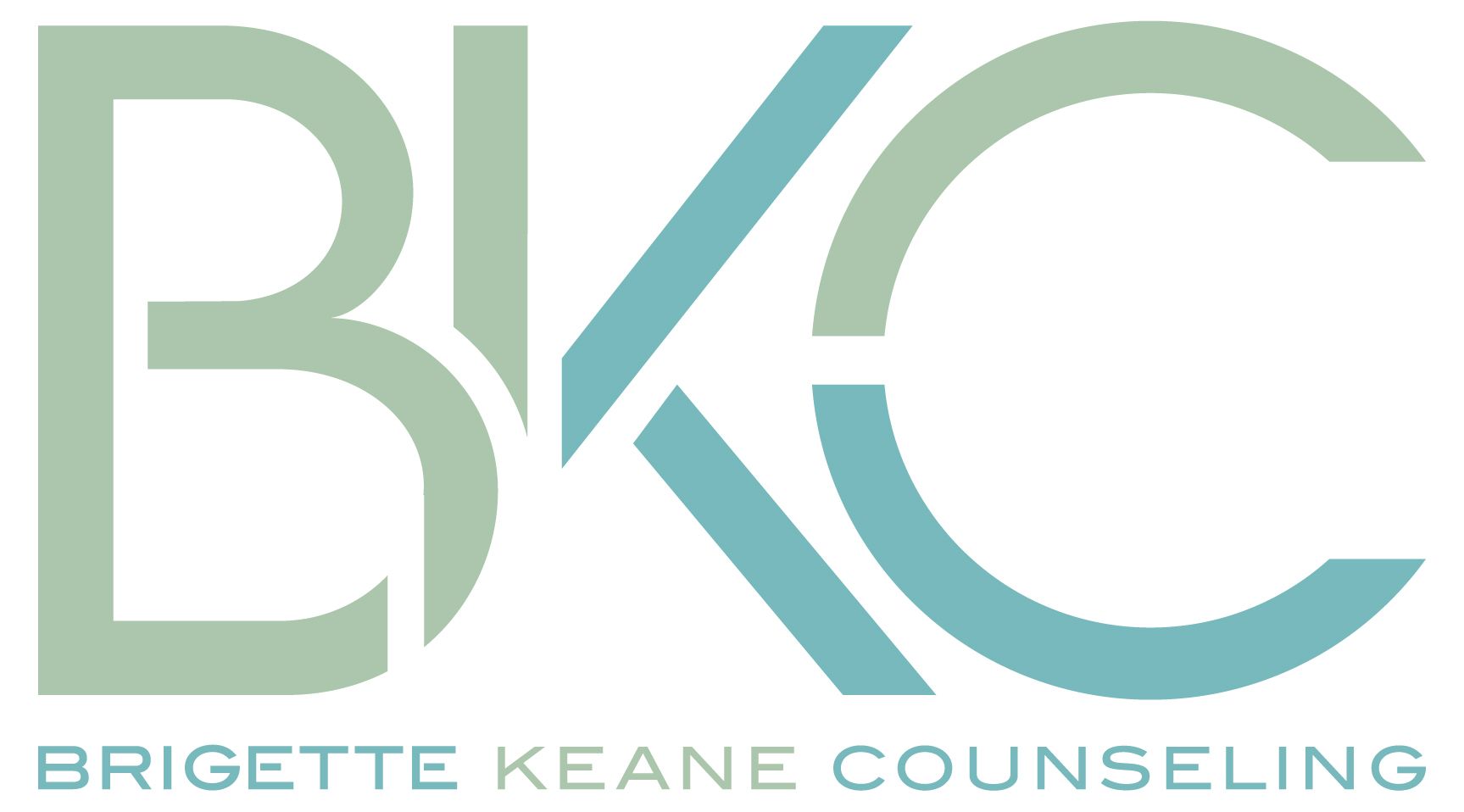 The logo for brigitte keane counseling is green and blue.