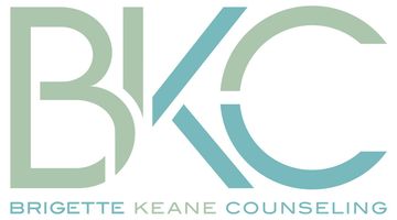 Logo of BKC, in green and teal, over text "Brigette Keane Counseling".