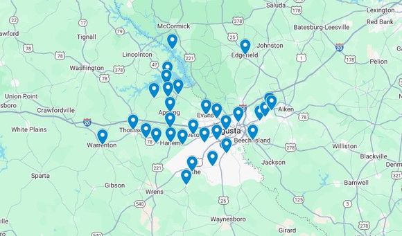 A map of augusta shows a circle around the city