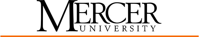 A black and white logo for mercer university