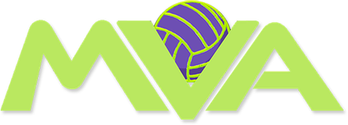 A logo for mva with a volleyball in the middle