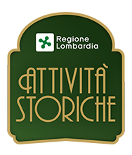Green Regione Lombardia “Attività Storiche” emblem with white text on a dark green plaque.