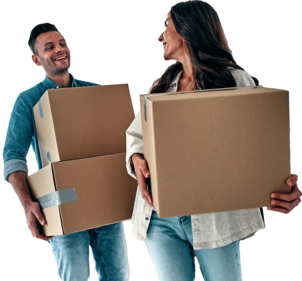 a couple holding boxes