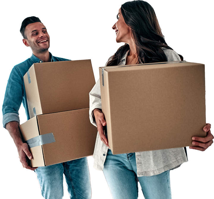 a couple holding boxes