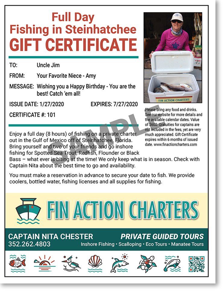 Full Day Fishing Gift Certificate Sample