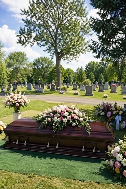 a casket with flowers for an outdoor funeral service in Phoenix, AZ