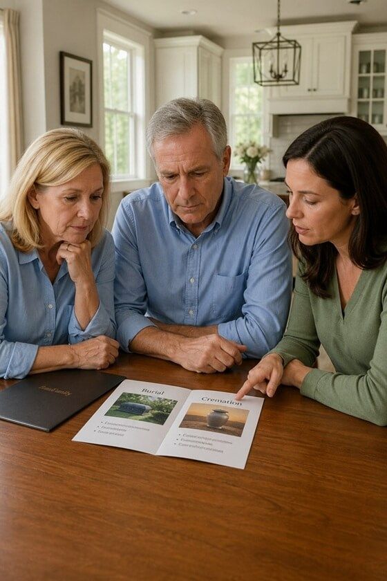 a family discussion over funeral options in Phoenix, AZ