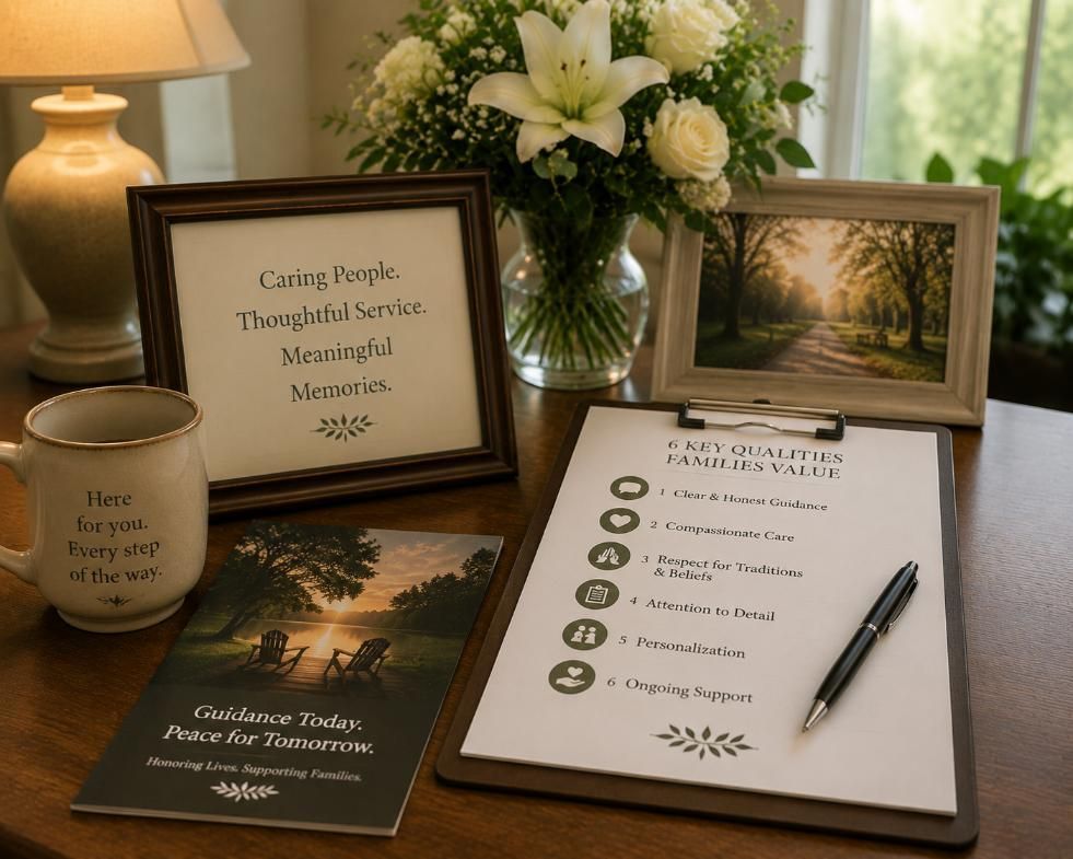 Checklist and white lilies highlight caring funeral home qualities in Phoenix, AZ