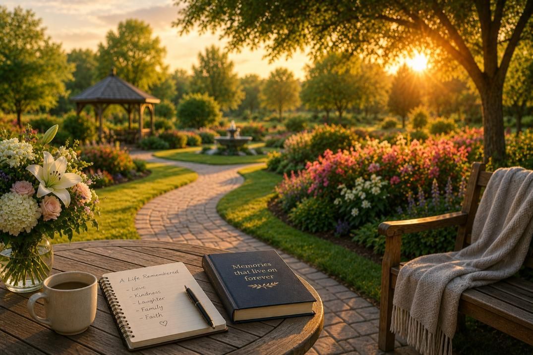 Flowers, keepsake books, and a bench create a healing space, funeral homes Phoenix, AZ