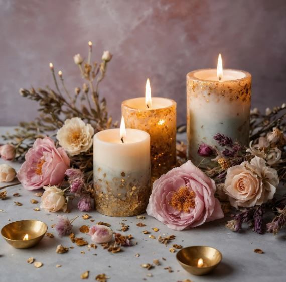 Memorial candles surrounded by pink blooms, choosing cremation services Phoenix, AZ with care