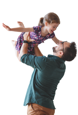 Man holds child up