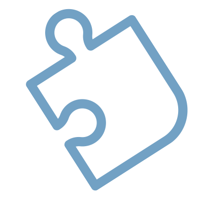 ein blaues Puzzleteil auf weißem Hintergrund .