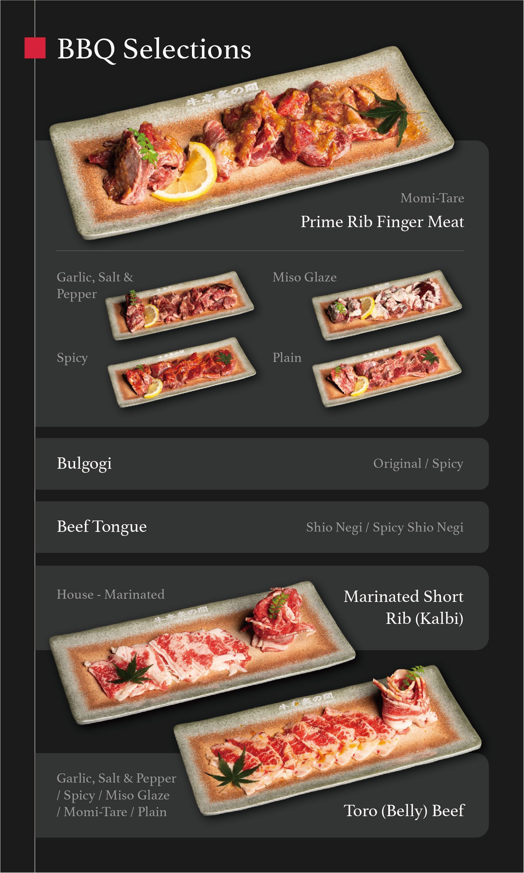 Dark menu board with pizza slices and multiple sandwich options on black background