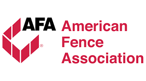 The logo for the american fence association is red and black.