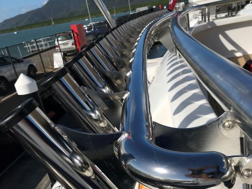 A Close Up of a Stainless Steel Railing on a Boat — Boyd's Fabrications In Smithfield, QLD