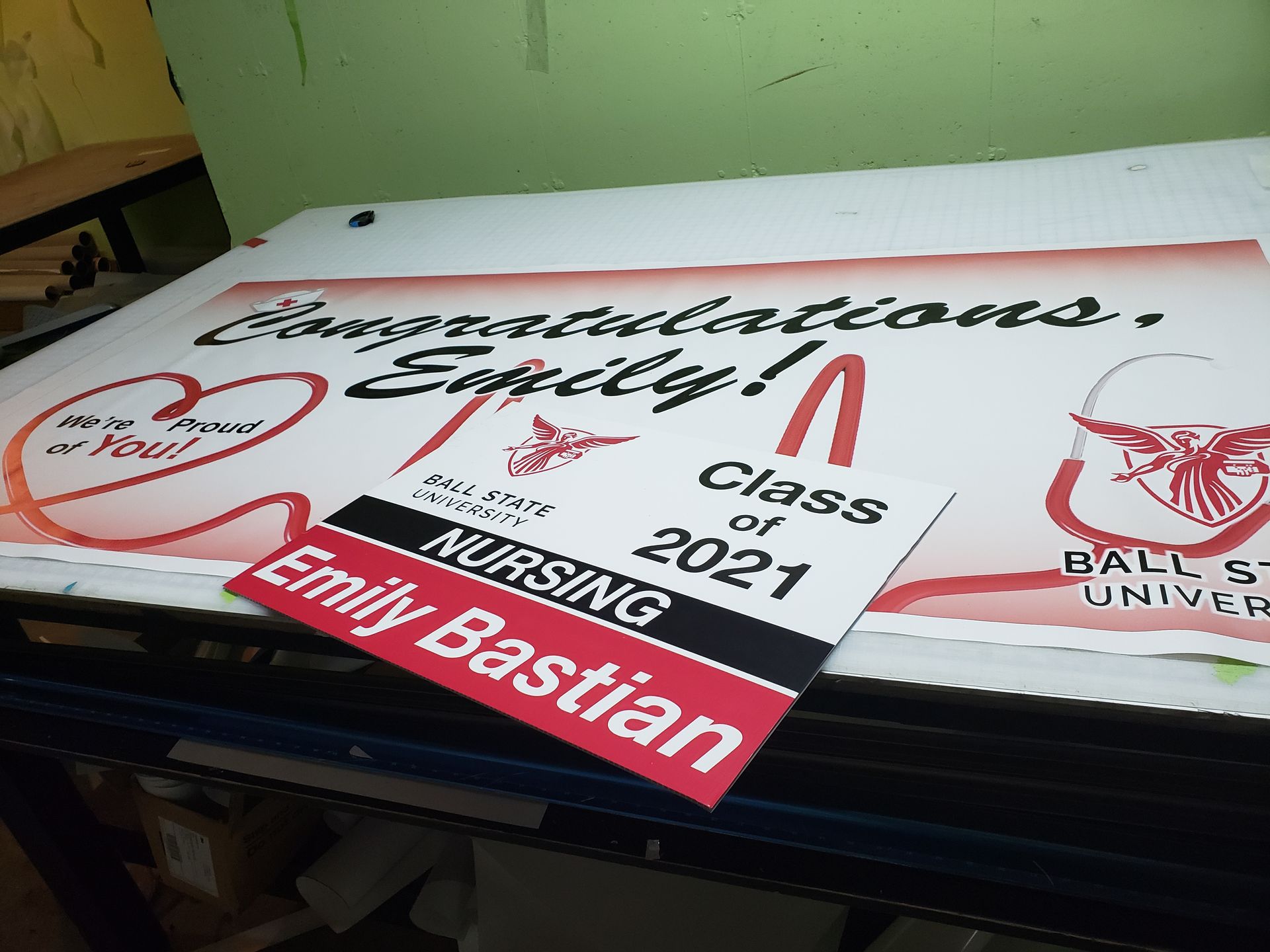 Graduation sign for Emily, a nursing graduate, with
