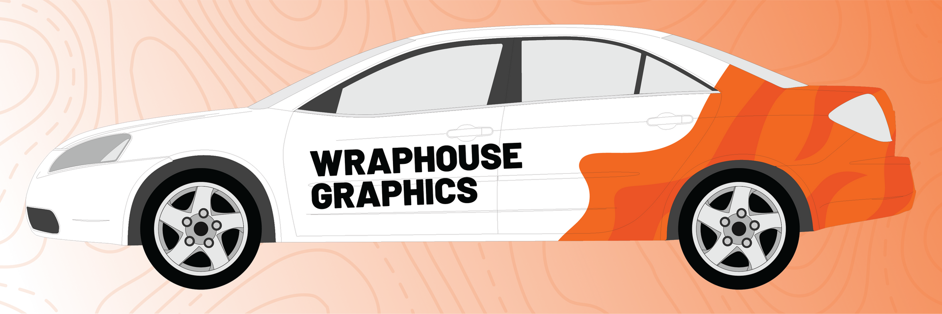 White car with orange wrap, 