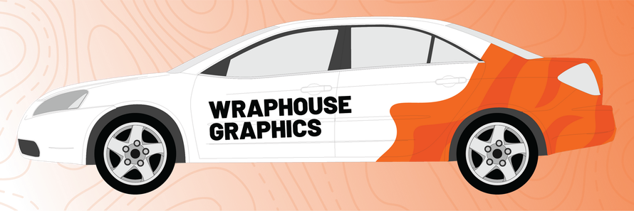 White car with orange wrap. 