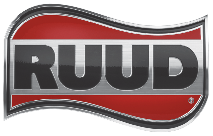 RUDD logo in bold black letters on a red and gray wavy background