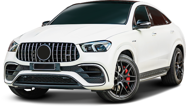 White luxury SUV with black grille and red brake calipers on a white background