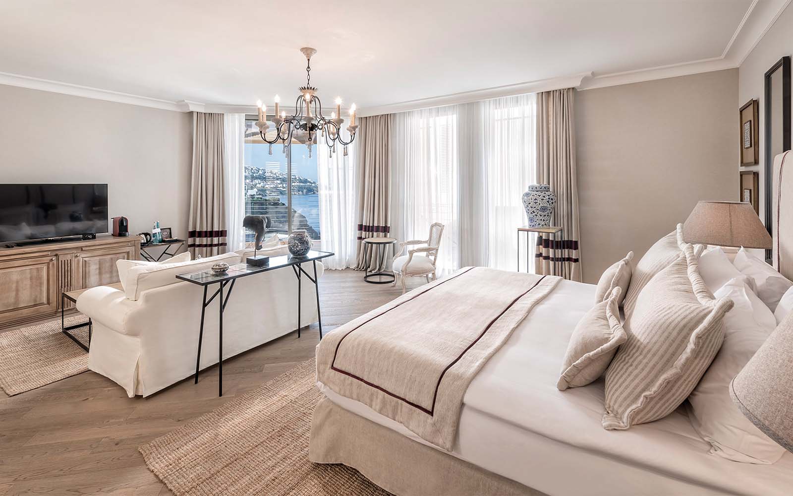 There is a large bed in the middle of the room.
